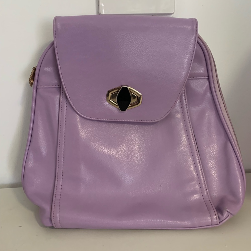 Purple Faux Leather Backpack with Modern Clasp - Picture 1 of 10